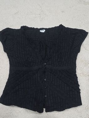 Kimchi Blue Black Lace-Trim Button Front Blouse